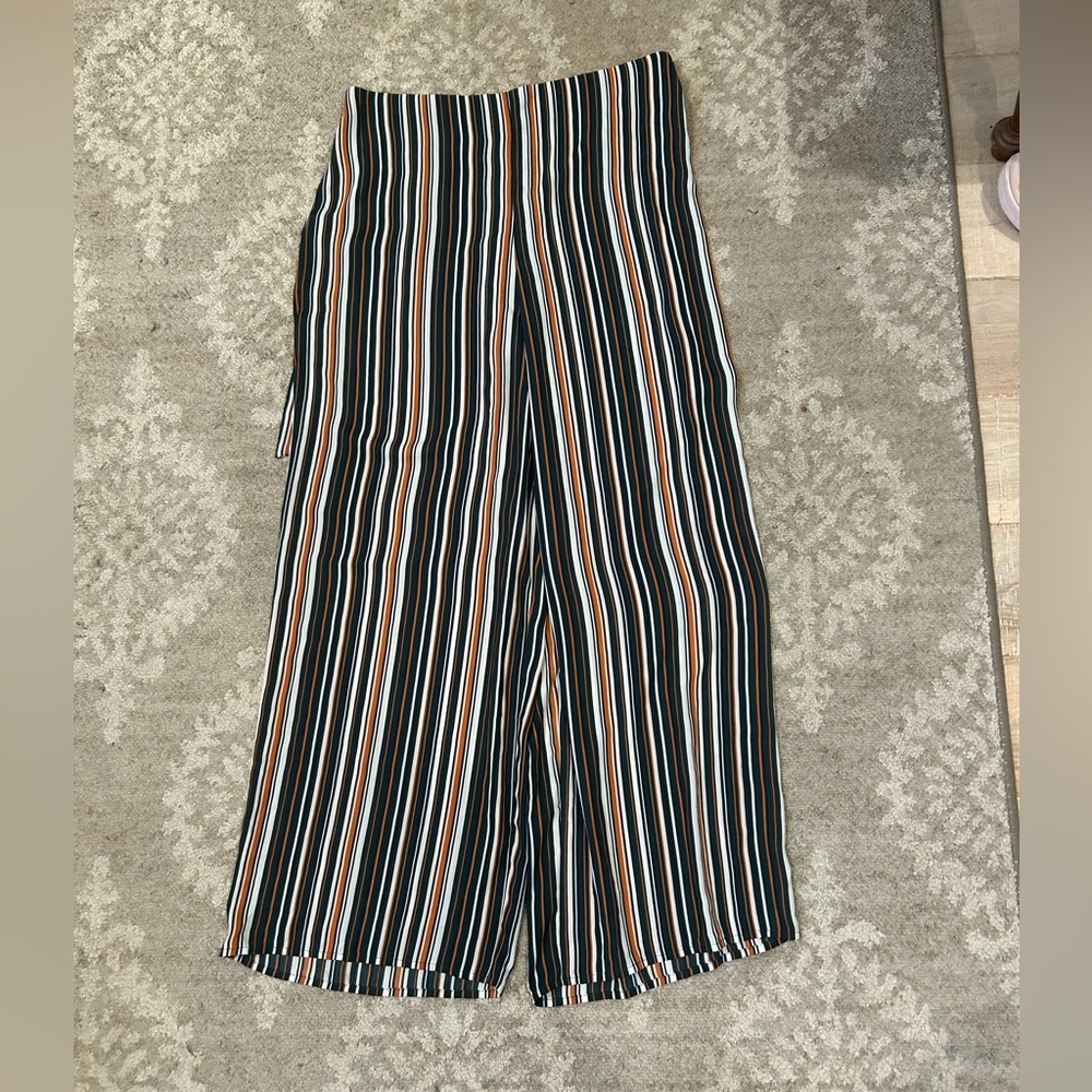 NWT Forever 21 + Long Woven Green Striped Flowy Pants Size 0X